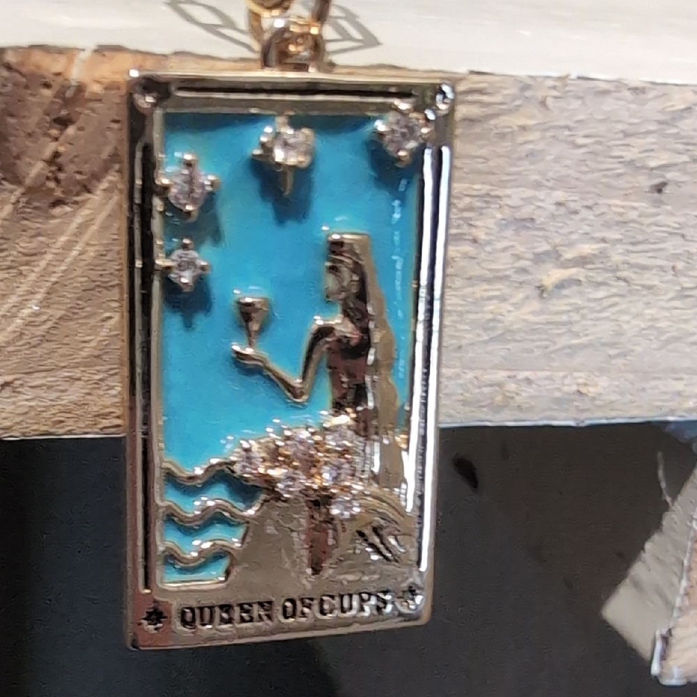 Gold and Blue Queen of Cups Pendant Necklace